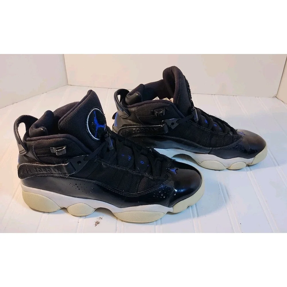 Nike Air Jordan Rings Basketball Sneakers Black Blue White 6Y 323419-016